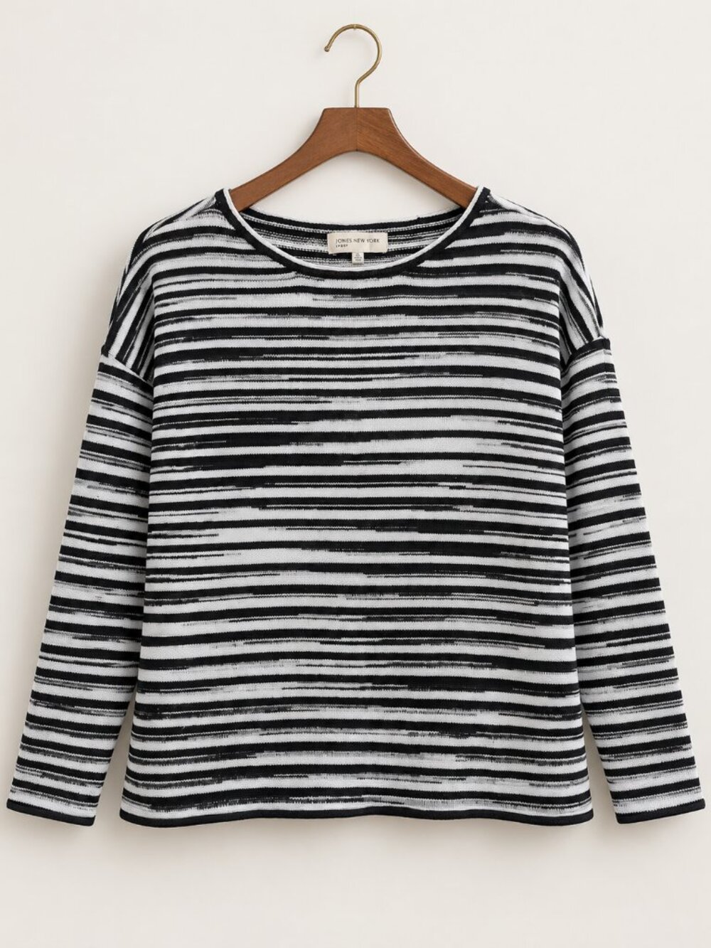 J.N.Y Striped Cotton Black White Boxy Sweater XL Nautical Coastal